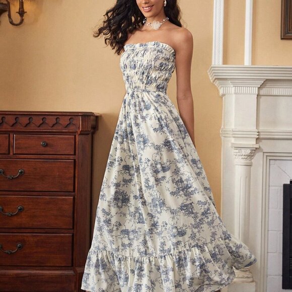 Multicolor Boho Women's Fashionable Summer Strapless Maxi Dress - Picture 5 of 8